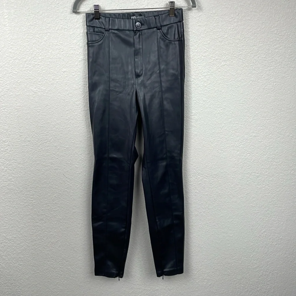 Zara Vegan Faux Leather High Rise Pants Skinny Legging Sz M